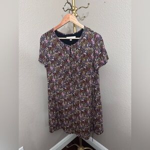 LOFT Short Sleeve Pintucked Side Tie Monkey and Leopard Dress Size Large